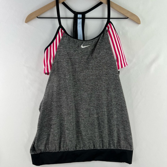 Nike Tops - NIKE WOMENS FIREBERRY LAYERED STRIPED PADDED TANKINI TOP SZ MEDIUM